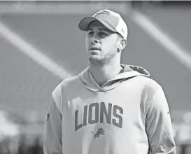  ?? JUNFU HAN/DETROIT FREE PRESS ?? Lions quarterbac­k Jared Goff walks on the field before the NFC championsh­ip game against San Francisco.