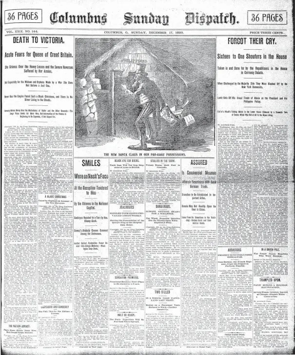  ?? DISPATCH FILE PHOTO ?? Front page of the Columbus Sunday Dispatch for Dec. 17, 1899. It is the first time The Dispatch published a Sunday edition.