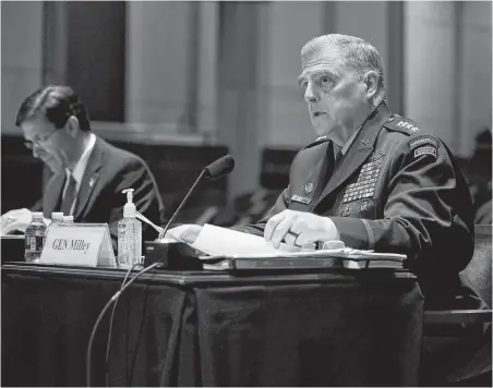  ?? REUTERS ?? Joint Chiefs Chairman Gen. Mark Milley gives an opening statement during a House Armed Services Committee hearing on ‘Department of Defense Authoritie­s and Roles Related to Civilian Law Enforcemen­t’ in Washington.
