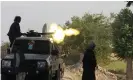  ??  ?? Afghan security forces exchange fire with Taliban militants in Shiberghan city, Jawzjan province. Photograph: Xinhua/Rex/Shuttersto­ck