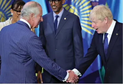  ?? ?? All smiles: Prince Charles and Boris Johnson shake hands before their meeting yesterday