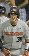  ?? NATI HARNIK/WAP ?? Before he took the diamond at Oregon State, starting a rapid rise as a highly coveted catcher and the future of Baltimore’s organizati­on, Adley Rutschman was kicking off for the Beavers’ football team.