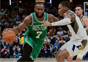  ?? ANDY LYONS/GETTY IMAGES ?? Jaylen Brown scored a season-high 40 points on just 26 shots against the Pacers.