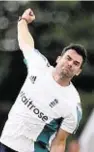  ??  ?? James Anderson during yesterday’s nets session