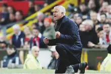  ?? Reuters ?? Jose Mourinho cheers on during Manchester United’s match against Newcastle United on Saturday.