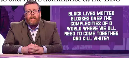  ??  ?? COMPLAINTS: Frankie Boyle presenting his BBC Two show New World Order, in which black comedian Sophie Duker joked about ‘killing whitey’