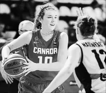  ?? THE CANADIAN PRESS ?? Bridget Carleton is among Canada’s pool of 26 women battling for a spot on the team for the FIBA women’s World Cup in September in Spain.
The women are in the first of three phases of summer training.