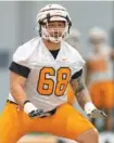  ?? TENNESSEE ATHLETICS PHOTO BY ANDREW FERGUSON ?? Tennessee senior Cade Mays has worked at guard and tackle this spring and believes he performs best at right guard, where he made six starts last season.