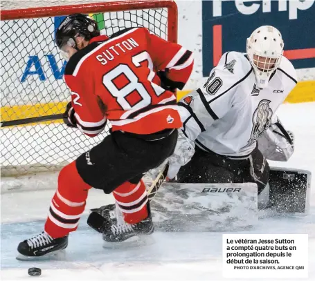  ?? PHOTO D’ARCHIVES, AGENCE QMI ?? Le vétéran Jesse Sutton a compté quatre buts en prolongati­on depuis le début de la saison.