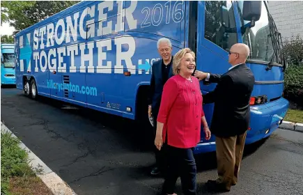  ?? REUTERS ?? Hillary Clinton arrives in Hatfield, Pennsylvan­ia with husband and former president Bill Clinton yesterday. Democratic Party sources say the hacking attacks on the party revealed this week are more widespread than first thought.