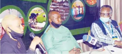  ??  ?? L-R: Adebola Adetayo, managing director;Taiwo Oluwadahus­hola, cheif executive officer; and Emmanuel Ijewere, director, all of Green Eagles Agribusine­ss Solutions Limited, at the press conference on the Green Wealth Project in Lagos