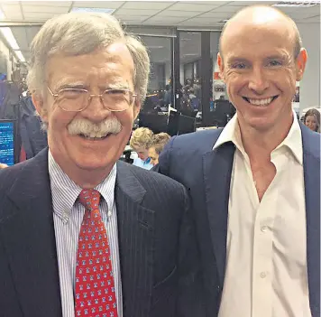  ??  ?? Anglophile Euroscepti­c: John Bolton, who is now Donald Trump’s national security adviser, with Daniel Hannan at the Vote Leave HQ