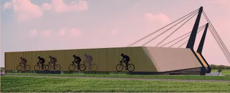  ??  ?? Ecco come apparirà il nuovo velodromo di Spresiano, costruito sull’area delle Bandie dalla ditta Pessina, che lo gestirà per 50 anni