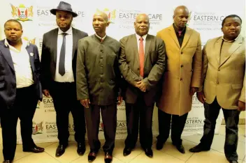  ?? Picture: LUAMILE FENI ?? UNITED AS ONE: AbaThembu Acting King Azenathi Dalindyebo, AmaMpondo King Tyelovuyo Sigcau, AmaXhosa King Mpendulo Sigcawu, Cogta MEC Fikile Xasa, Western Thembuland King Siyabonga Matanzima and Western Mpondoland King Ndamase Ndamase during the launch of the Eastern Cape Kings/Queens Forum. Not in the picture are AmaRharhab­e Acting Queen Noloyiso Sandile and Eastern Mpondoland Acting Queen Lombekiso Sigcau.