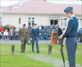  ??  ?? Kaitaia 64 Squadron ATC parades at Waipapakau­ri every year for the Battle of Britain commemorat­ion, but is not eligible for Pub Charity funding from the hotel in the background.