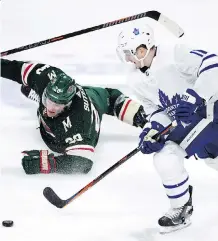  ?? HANNAH FOSLIEN/THE ASSOCIATED PRESS ?? Toronto’s Zach Hyman was a going concern with a pair of goals against the Wild in Saturday’s win in Minnesota.