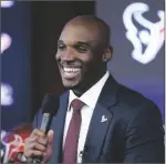  ?? MICHAEL WYKE VIA AP ?? DEMECO RYANS answers questions during a press conference formally announcing Ryans as the new head coach of the Houston Texans at NRG Stadium on Thursday in Houston.