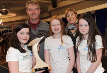 ??  ?? Jessica Leonard, Sophie Pentony and Mia Twibill members of the Mini Company “Fab Frames” who were runners up in the junior section of the Local Enterprise Office Louth, County Finals of the Student Enterprise Awards pictured with their teacher Paul...