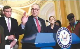  ?? ASSOCIATED PRESS FILE PHOTO ?? Senate Minority Leader Chuck Schumer, D-N.Y., joined by other Democratic lawmakers, speaks out against the Republican-sponsored health care overhaul earlier this month at the Capitol in Washington.