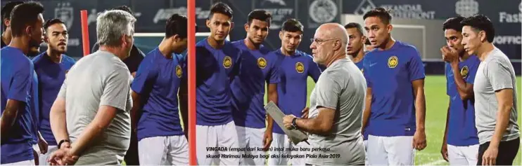  ??  ?? VINGADA (empat dari kanan) intai muka baru perkasa skuad Harimau Malaya bagi aksi kelayakan Piala Asia 2019.