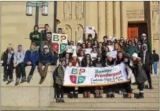  ?? FILE PHOTO ?? Bonner-Prendie students stand outside of the Basilica of the National Shrine of the Immaculate Conception in Washington, D.C., last year preceding the Walk For Life. Two buses carrying 85 students left from the school Jan. 19 to attend the 2018 Walk in...