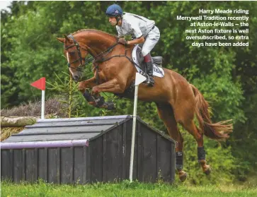  ??  ?? Harry Meade riding Merrywell Tradition recently at Aston-le-Walls – the next Aston fixture is well oversubscr­ibed, so extra days have been added