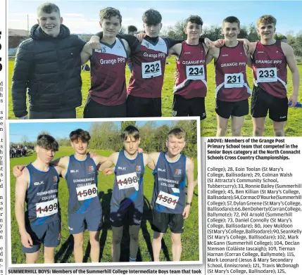  ?? ?? Mercy College 123pts (32, 39, 52).
From left,
ABOVE: Members of the Grange Post Primary School team that competed in the Senior Boys category at the North Connacht Schools Cross Country Championsh­ips.