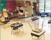  ?? Tyler Sizemore / Hearst Connecticu­t Media file photo ?? Desks are spaced 6 feet apart in a classroom at Springdale Elementary School in Stamford on Sept. 1, 2020. School districts, no longer offering robust remote learning, have to be creative to educate students at home.