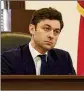  ?? NATRICE MILLE/NATRICE.MILLER@AJC.COM ?? U.S. Sen. Jon Ossoff, D-Ga., listens to renters talk about unsuitable housing conditions during a Senate hearing in Roswell.