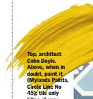  ??  ?? Top, architect Colm Doyle. Above, when in doubt, paint it (Mylands Paints, Circle Line No 45); tile only 50pc of your bathroom (Liberte Blue)