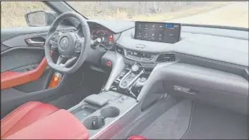  ?? ?? The interior of the 2024 Acura TLX Type S shows off the latest wireless tech. Its mouse pad controller, however, is out of date.