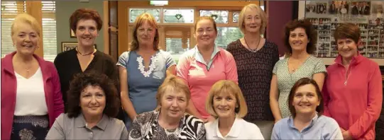  ??  ?? The ladies’ open singles presentati­on in New Ross. Back (from left): Mary Furlong (second), Ger Mackey (gross, collecting for Mary Rose Ryan, third), Marie Therese Wall (second), Adeline Foxe (fourth), Mary Shannon (Cat 1 winner), Mary J. Maher (Cat. 2...