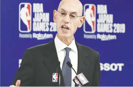  ?? Kyodo / via REUTERS ?? NBA commission­er Adam Silver is reportedly eyeing three major initiative­s that could be in place for the 2021-22 season.