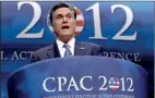  ??  ?? Romney delivers remarks to the Conservati­ve Political Action Conference. AFP