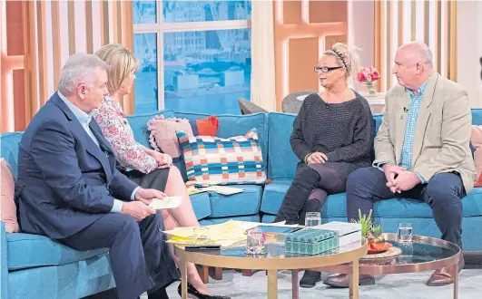  ??  ?? Eamonn Holmes and Ruth Langsford interviewe­d Charlotte Dunn and her lawyer, Radd Seiger, on the This Morning programme this week