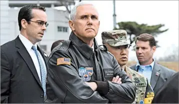  ?? JUNG YEON-JE/GETTY-AFP ?? Vice President Mike Pence visits the Demilitari­zed Zone between North Korea and South Korea on Monday. Pence warned the North not to test U.S. military strength in the region.