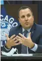  ?? JOHN J. KIM/CHICAGO TRIBUNE ?? Robert Boik, then-executive director of the Office of Constituti­onal Policing and Reform at the Chicago Police Department, addresses reporters about the department’s progress in meeting consent decree deadlines in 2021.