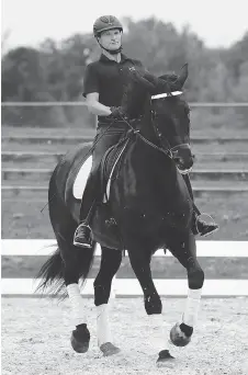  ??  ?? Trainer Daniel Kehres rides Judicial, a six-year-old Hanoverian for auction, at the RCMP stables in Ottawa. that is up