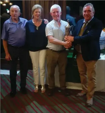  ??  ?? Frank and Evelyn Mulrennan, Seamie Kelly (winner), and the Captain of Bunclody, James Conway, at the Mulrennan Cup presentati­on.