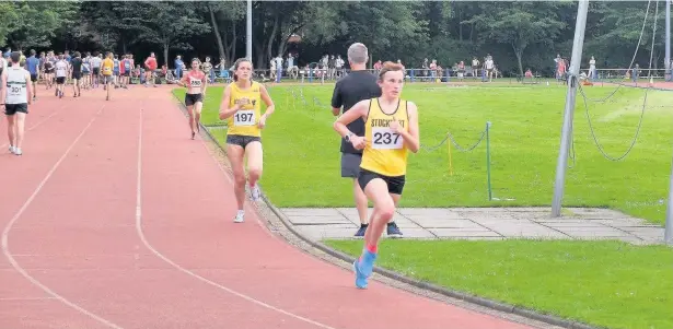  ??  ?? ●●Stockport Harrier Hannah Griffiths in action and, below, Jack Nixon, Jack Martin and Jack Morris