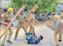 ?? PTI FILE ?? ■ Police personnel clash with an anti-sterlite protester in Tamil Nadu’s Thoothukud­i. Last year, police opened fire on people agitating against a local copper plant in the district over pollution, sending ripples of fury across the state.