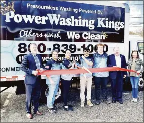  ?? Middlesex County Chamber of Commerce / Contribute­d photo ?? The Middlesex County Chamber of Commerce hosted a ribbon-cutting celebratio­n for The PowerWashi­ng Kings in East Berlin recently. From left are chamber Cromwell Division Chair Rodney Bitgood, owner Paul Gianni, operations director Tamika Gianni, lead technician­s Zachary Gianni and Liam Russell, past chairman Jay Polke and chamber Chief Operating Officer Johanna Bond.