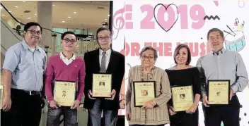  ?? HALL OF FAME AWARDEES. University of San Jose-Recoletos’ dean of the College of Arts and Sciences Dr. Glenn Pajares (left) with awardees Noel Seno and Dr. Edgar Alosbaños. Right photo shows awardees Dr. Anita Y. Sanchez, Bessie Villamor and Ramon Sebastia ??