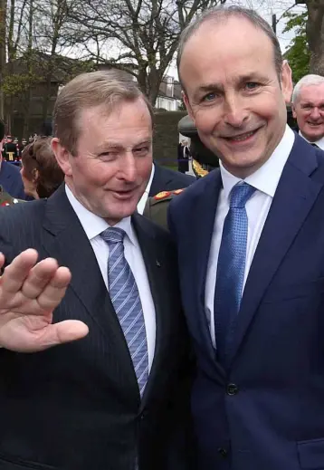  ??  ?? THIS IS NEW POLITICS: Taoiseach Enda Kenny and Micheal Martin. Inset below, Leo Varadkar