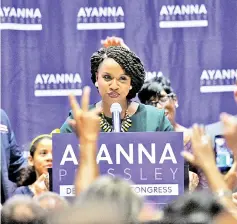  ??  ?? Pressley delivers her victory speech at the IBEW Local 103 in Dorchester, Massachuse­tts. — AFP photo