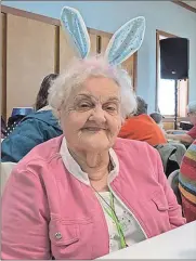  ??  ?? Long-time SAFFO member Barbara Stoddard dressed the part for the group’s Easter meeting. (Catoosa News photo/Tamara Wolk)