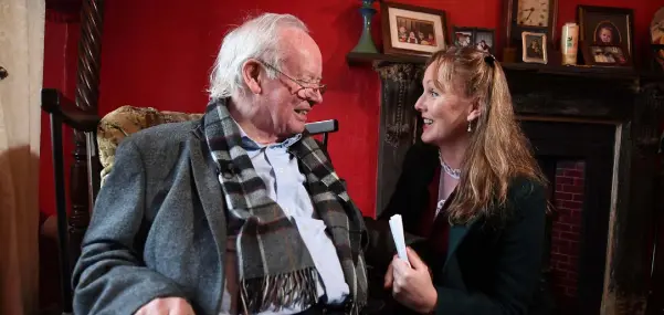  ??  ?? HOME AGAIN: Brendan Kennelly and his niece Kate Kennelly pictured recently in Brendan’s old bedroom where he grew up in Ballylongf­ord. Photo: Domnick Walsh