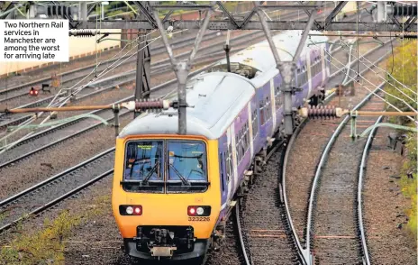 ??  ?? Two Northern Rail services in Manchester are among the worst for arriving late