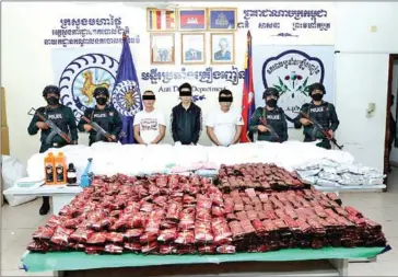  ?? ANTI-DRUG DEPARTMENT ?? The suspects arrested with over 600kg of drugs in Phnom Penh on March 21.