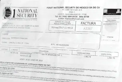  ?? HÉCTOR TÉLLEZ ?? Copia de uno de los recibos que entregaba la firma First National Security a sus clientes.